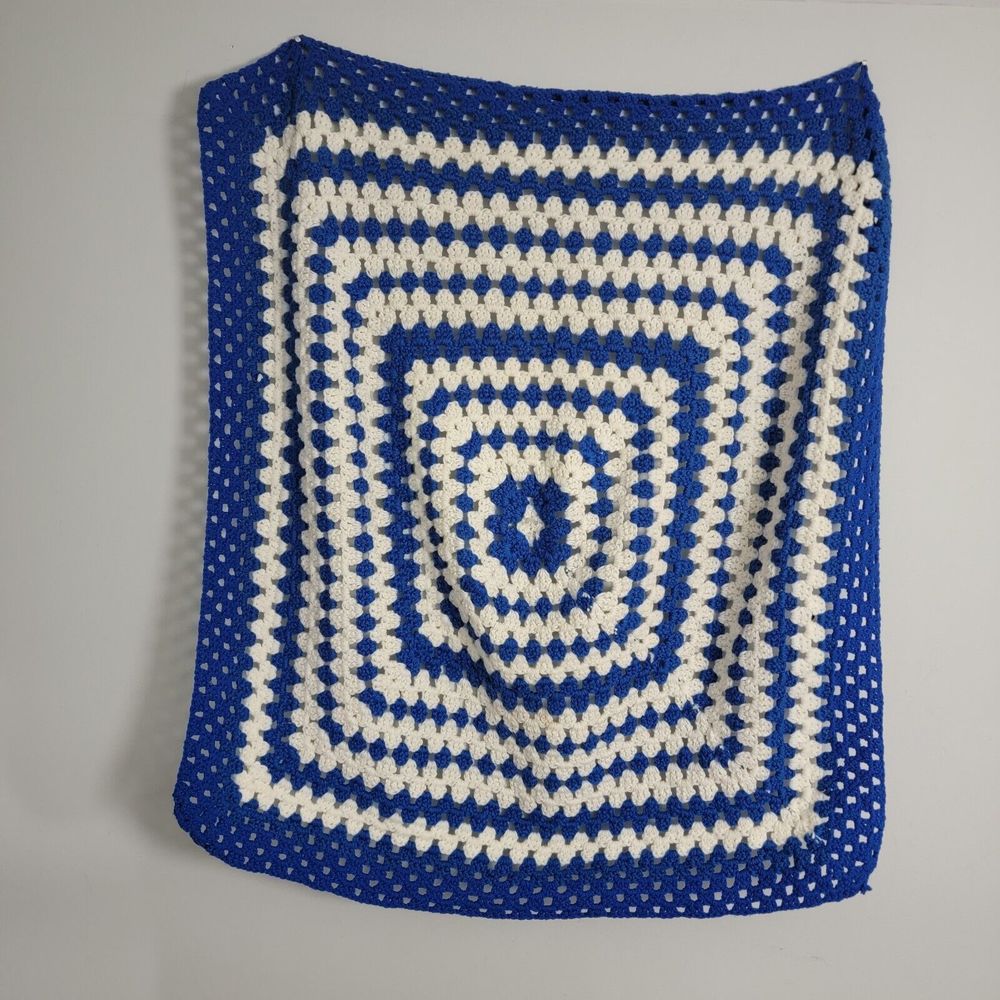 34" x 34" Vintage Square Handmade Granny Afghan Crocheted Blanket Throw